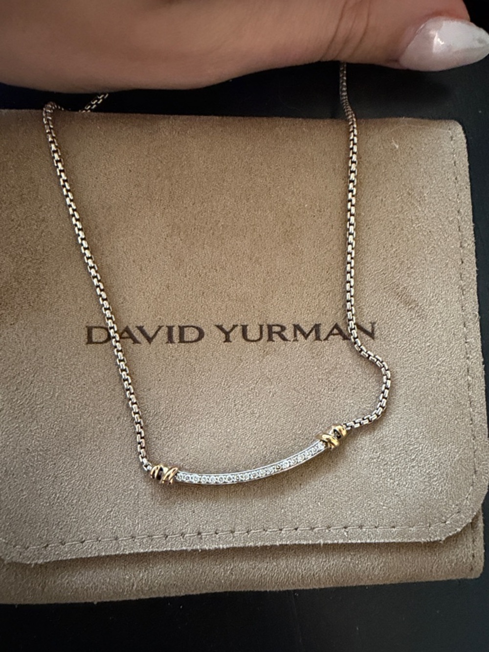 David Yurman Two-Tone Pavé Diamond Bar Necklace in Silver and Gold